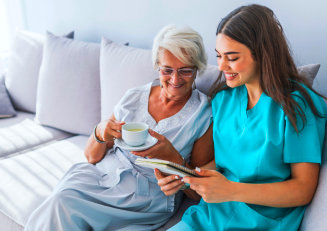 two people looking at a pad